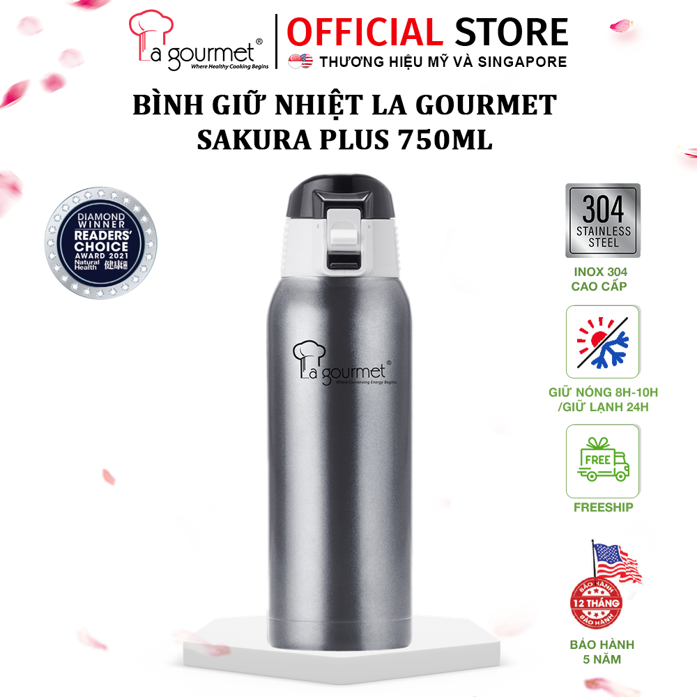 Bình giữ nhiệt La gourmet Sakura Plus 750ml Inox 304 bảo hành 5 năm chính hãng-338648