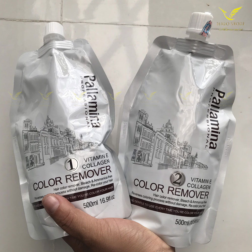 Bóc màu tóc đen tóc đỏ Pallamina, màu oxy hóa Color Remover Hair Collagen 500ml x 2
