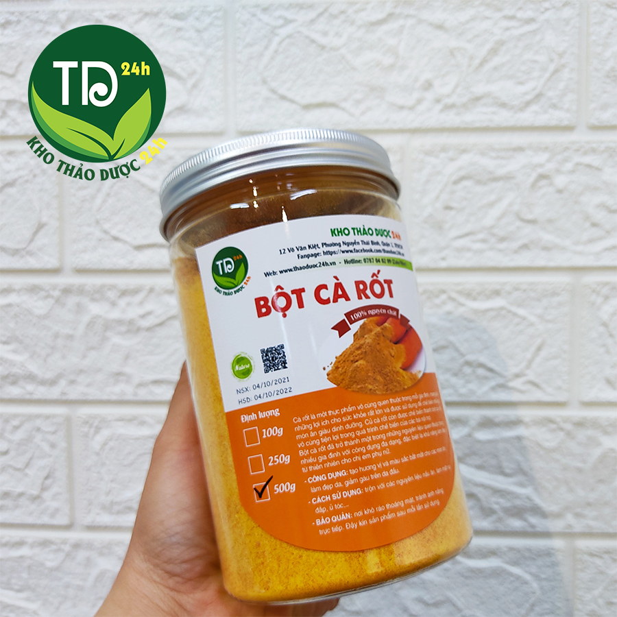 Bột cà rốt nguyên chất 100% nguyên liệu tạo màu sắc và hương vị cho các món ăn ngon làm mặt nạ đắp mặt làm đẹp da [100 gr - 500 gr] I Kho Thảo Dược 24h