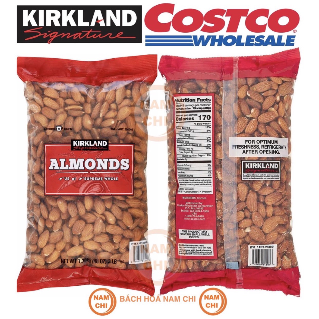 [DATE MỚI] Hạnh Nhân Kirkland Almonds Không Muối 1.36kg Hàng Mỹ