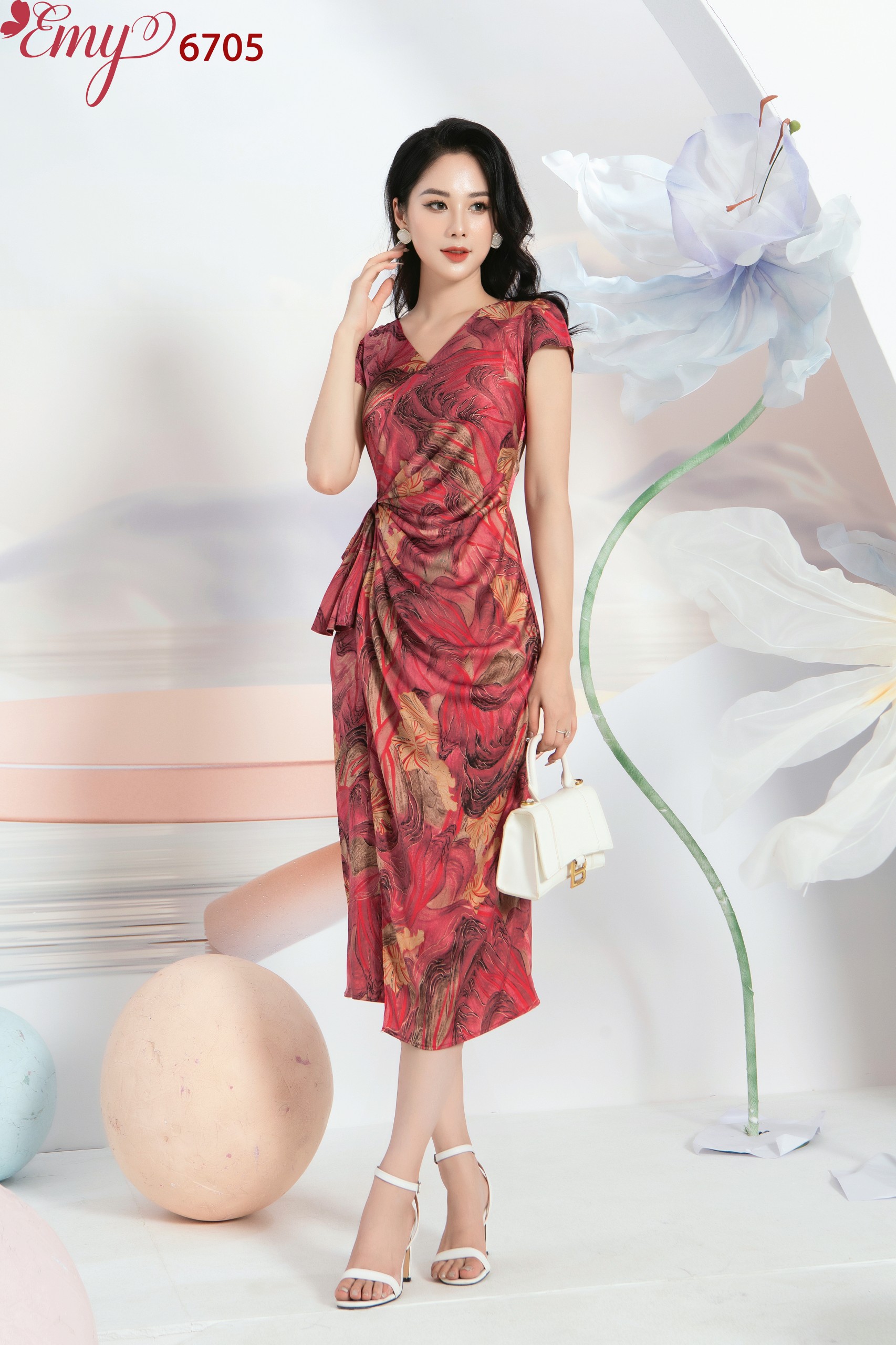 Đầm emy em6705 midi tùng đắp chéo