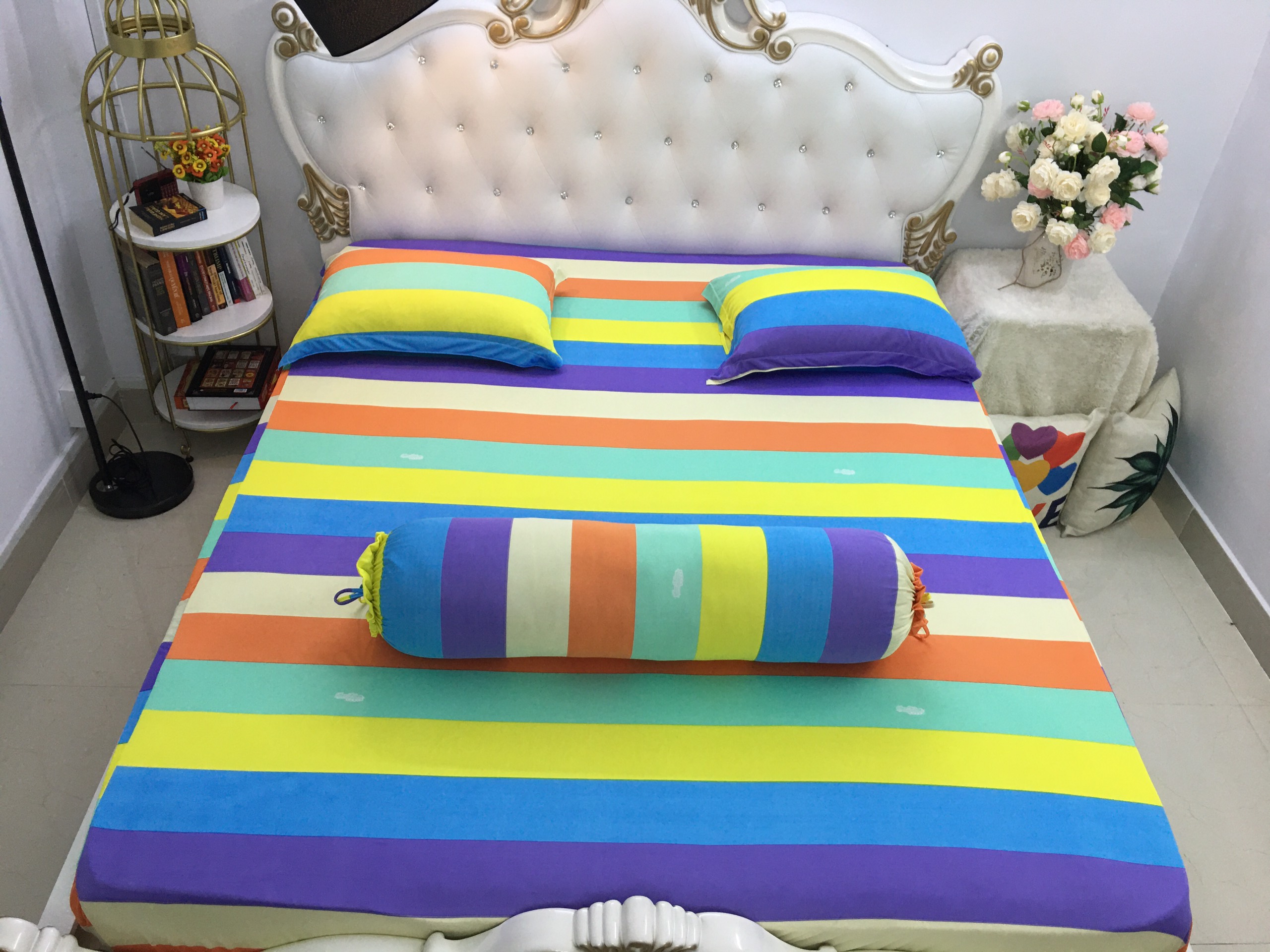 Bộ ga giường - drap thun Hàn mẫu cầu vòng