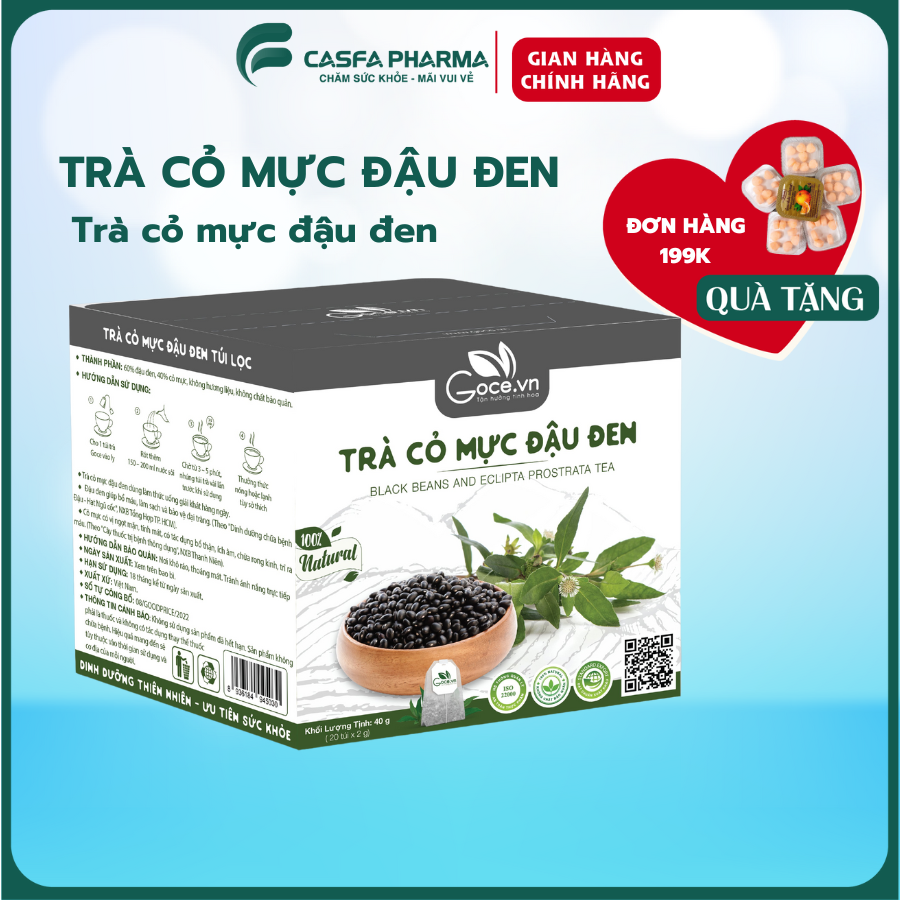 [FREESHIP + QUÀ TẶNG ] Trà cỏ mực đậu đen túi lọc Goce, Bổ thận mát gan, hộp 20 gói