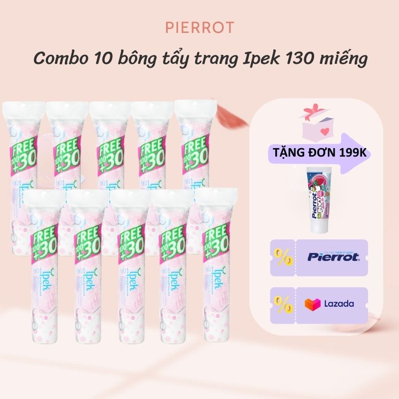 Combo 10 bông tẩy trang ipek 130 miếng siêu mềm mịn 100% cotton