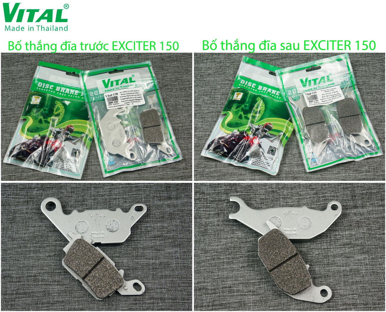 Bố thắng đĩa exciter 150 / exciter 155 / ex150/ ex155 hiệu vital - má phanh xe máy, bố thắng đĩa vital