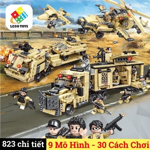  LEGO Xe Cảnh Sát Sa Mạc 823 Mảnh Ghép - Ráp Xe Tải Xe Ben Xe Tăng Bọc Thép Trực Thăng Quân Đội SWAT Sa Mạc Cát 
