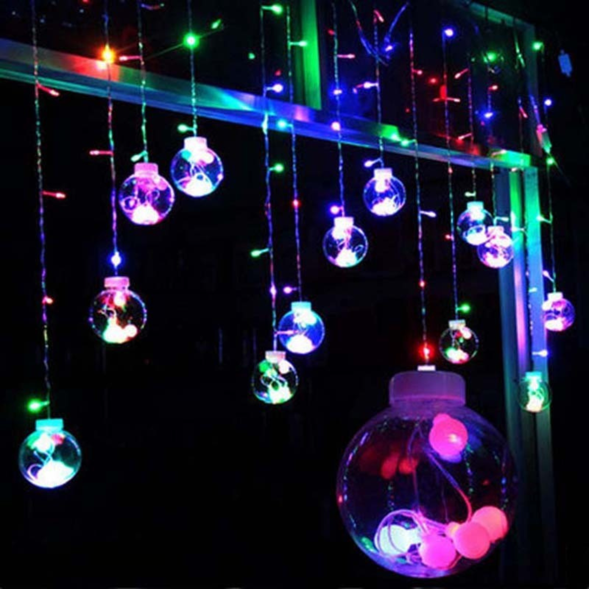 Dây Đèn LED chớp kiểu màn chùm banh 12 quả - Dây dài 4m - Trang trí Noel