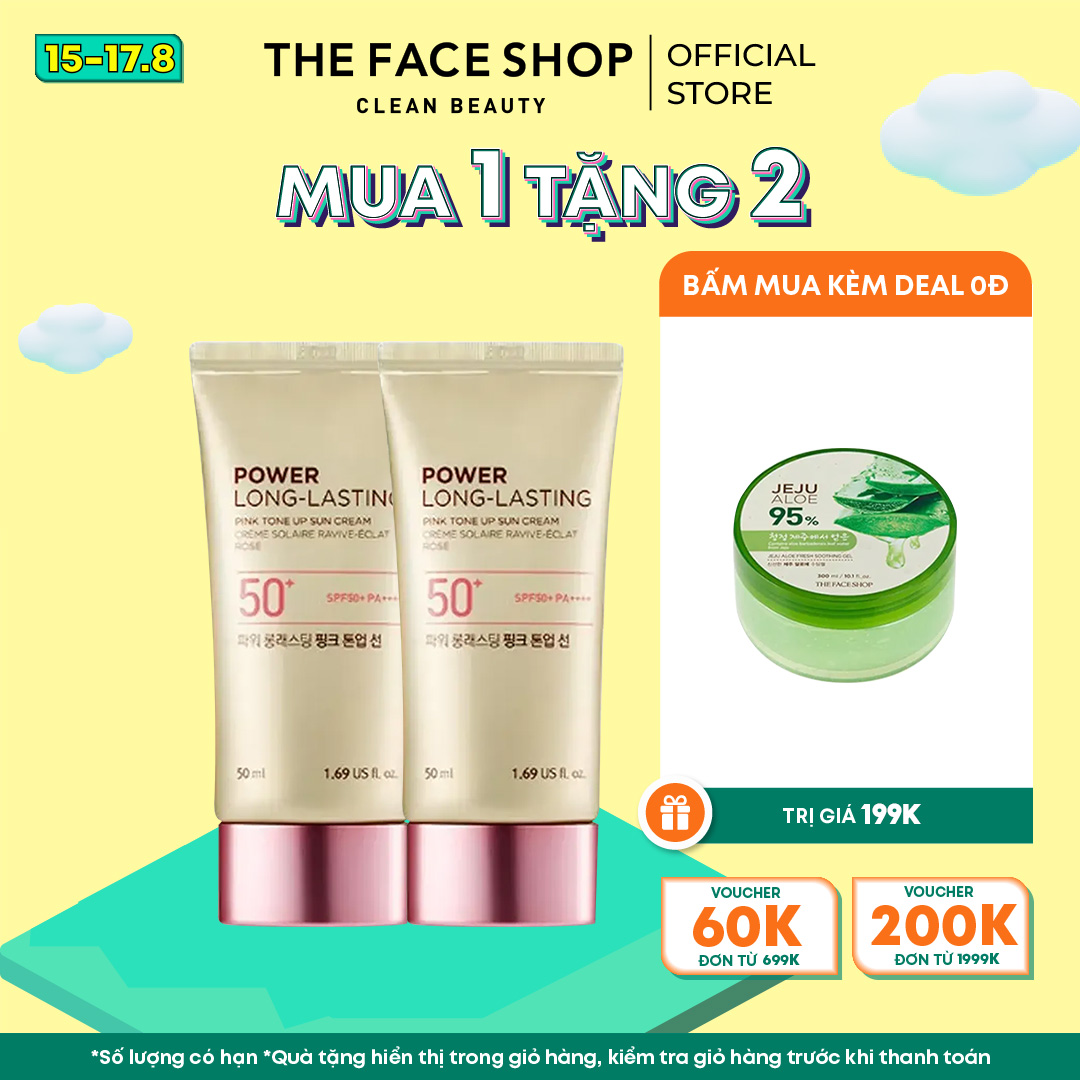 Combo 2 Kem Chống Nắng TheFaceShop Power Long Lasting Pink Tone Up Sun