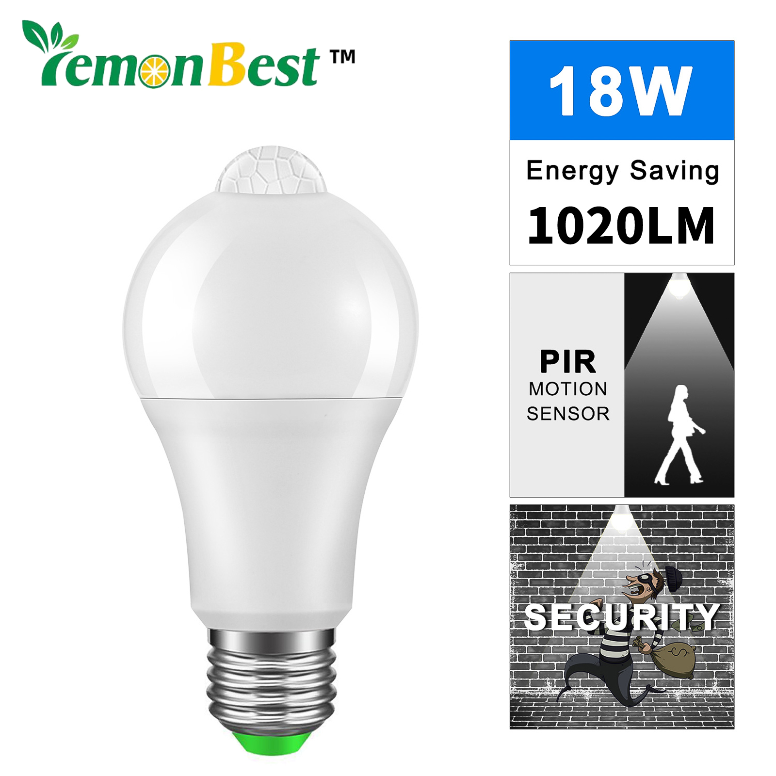 Lemonbest™ E27 Phát hiện thông minh Tự động Pir Cảm biến chuyển động Tiết kiệm năng lượng Ánh sáng Đèn LED Bóng đèn tầng hầm Cầu thang Kênh Hành lang Công tắc cảm ứng tự động Đèn ngủ - Trắng