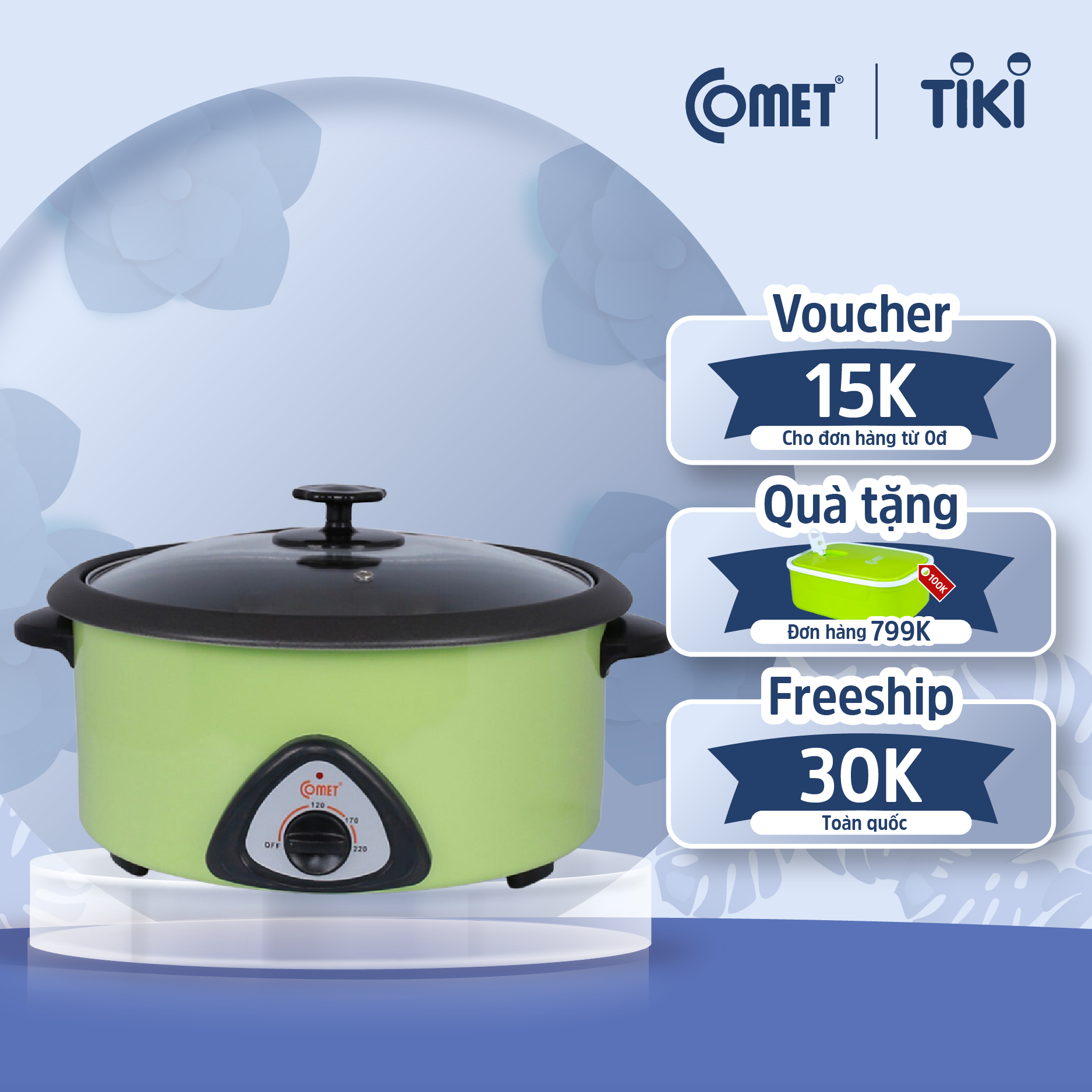 Lẩu điện đa năng COMET CM7730 - Dung tích 3.6L - Công suất 1300W -  Bảo hành 12 tháng - Hàng Chính Hãng