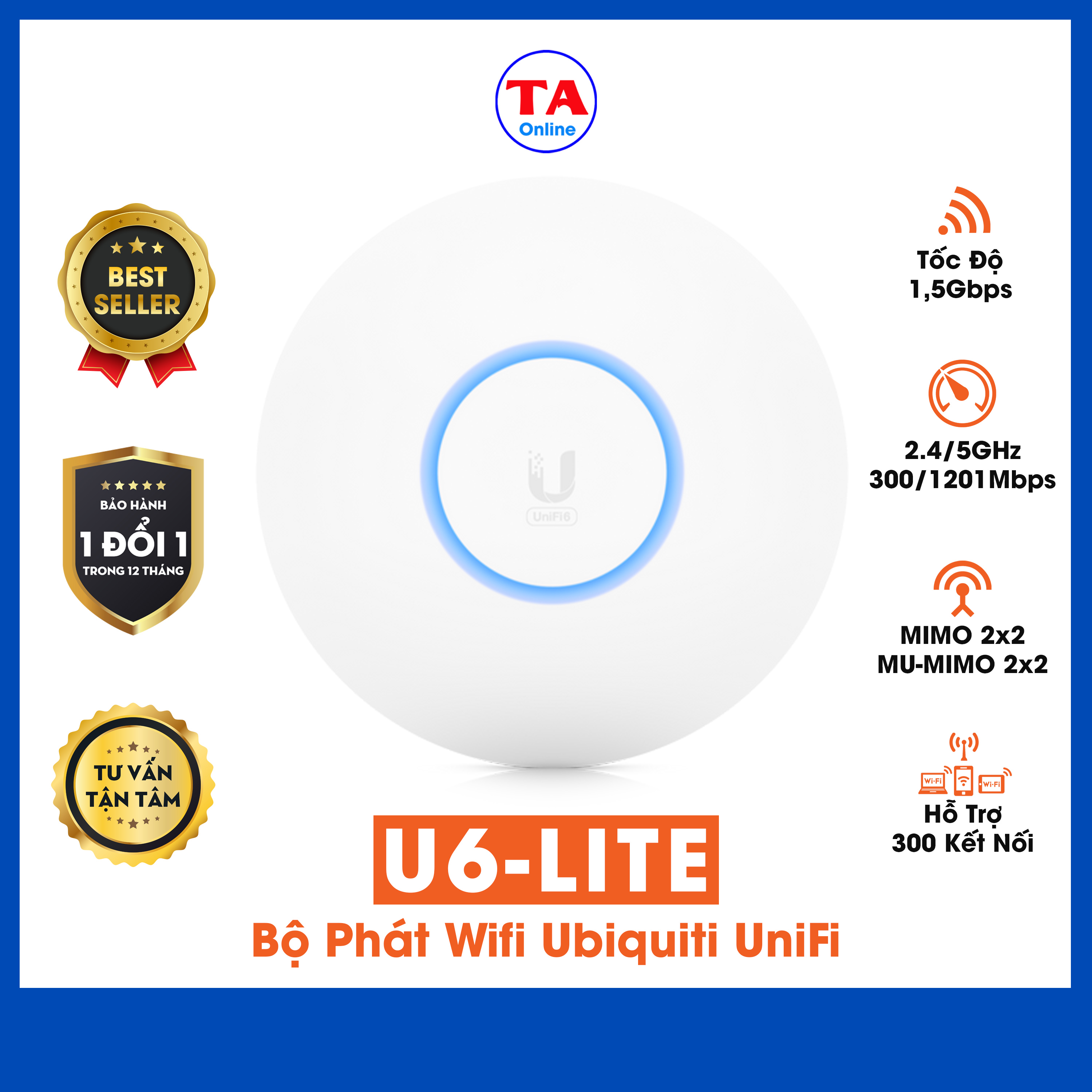 Bộ Phát Ubiquiti UniFi U6 Lite WiFi 6 Chuẩn AX Tốc Độ 1501Mbps Hỗ Trợ 300 User