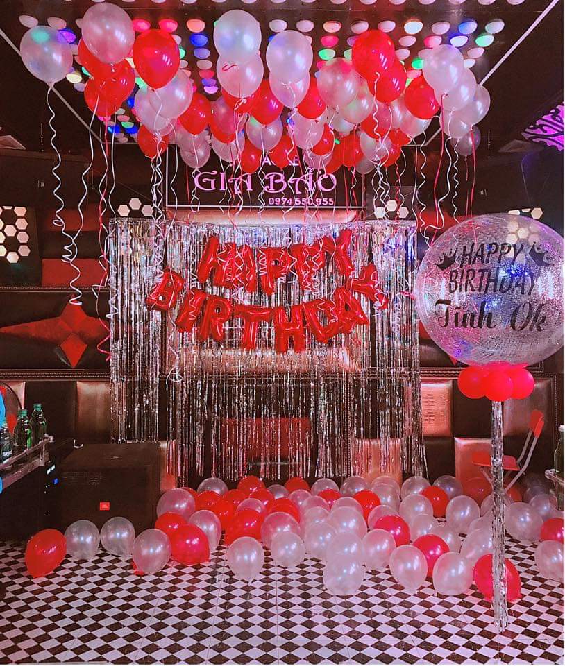 GIAM GIA! Set Bóng trang trí sinh nhật Happy Birthday +2 Rèm Kim Tuyến+ 50 Bóng Nhũ + bơm keo