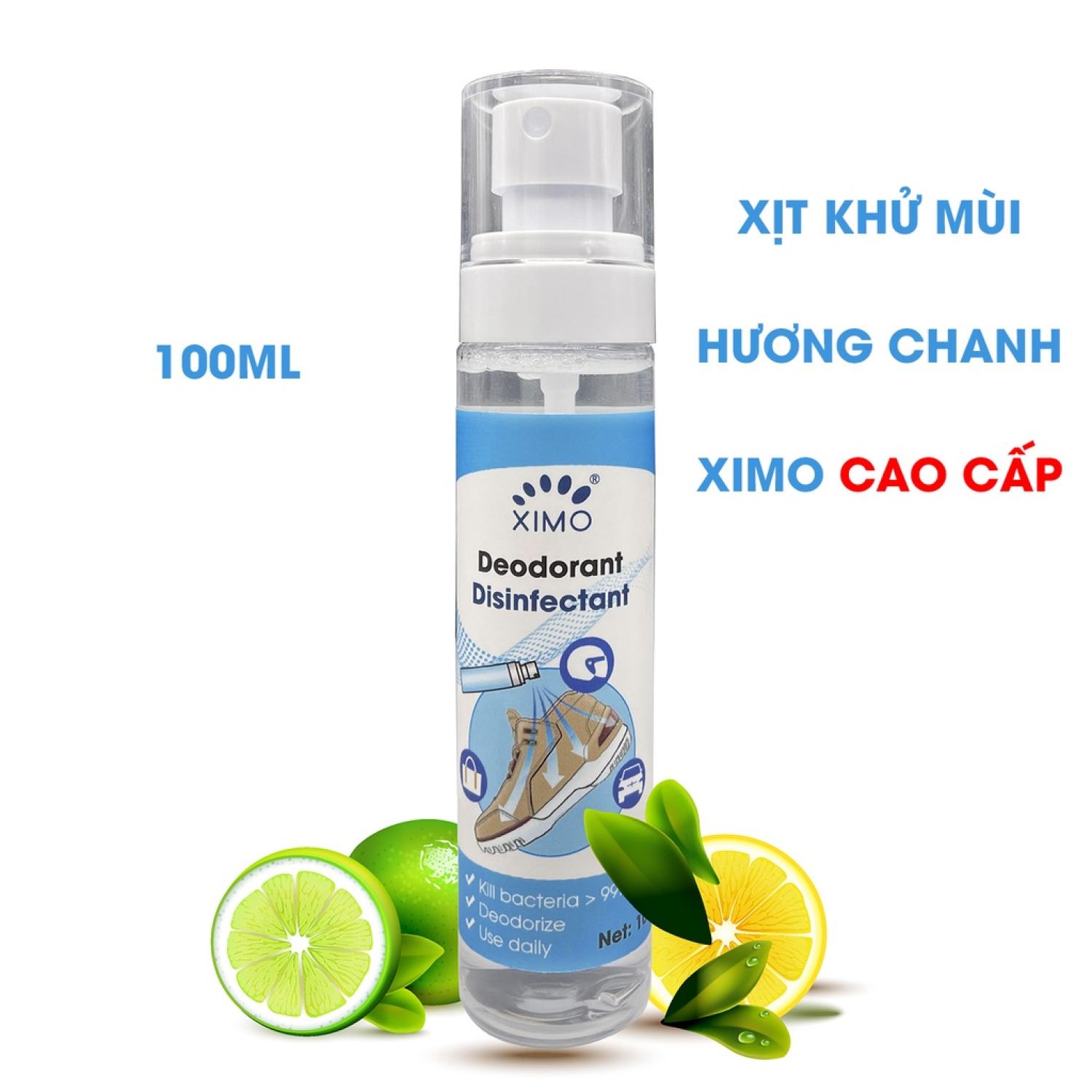 [Hoàn Tiền Max 10%] Bình xịt khử mùi Ximo Deodorant Lemon hương chanh đập tan mùi hôi trên Giày, Mũ, Túi Ví, Xe hơi (XXI14)