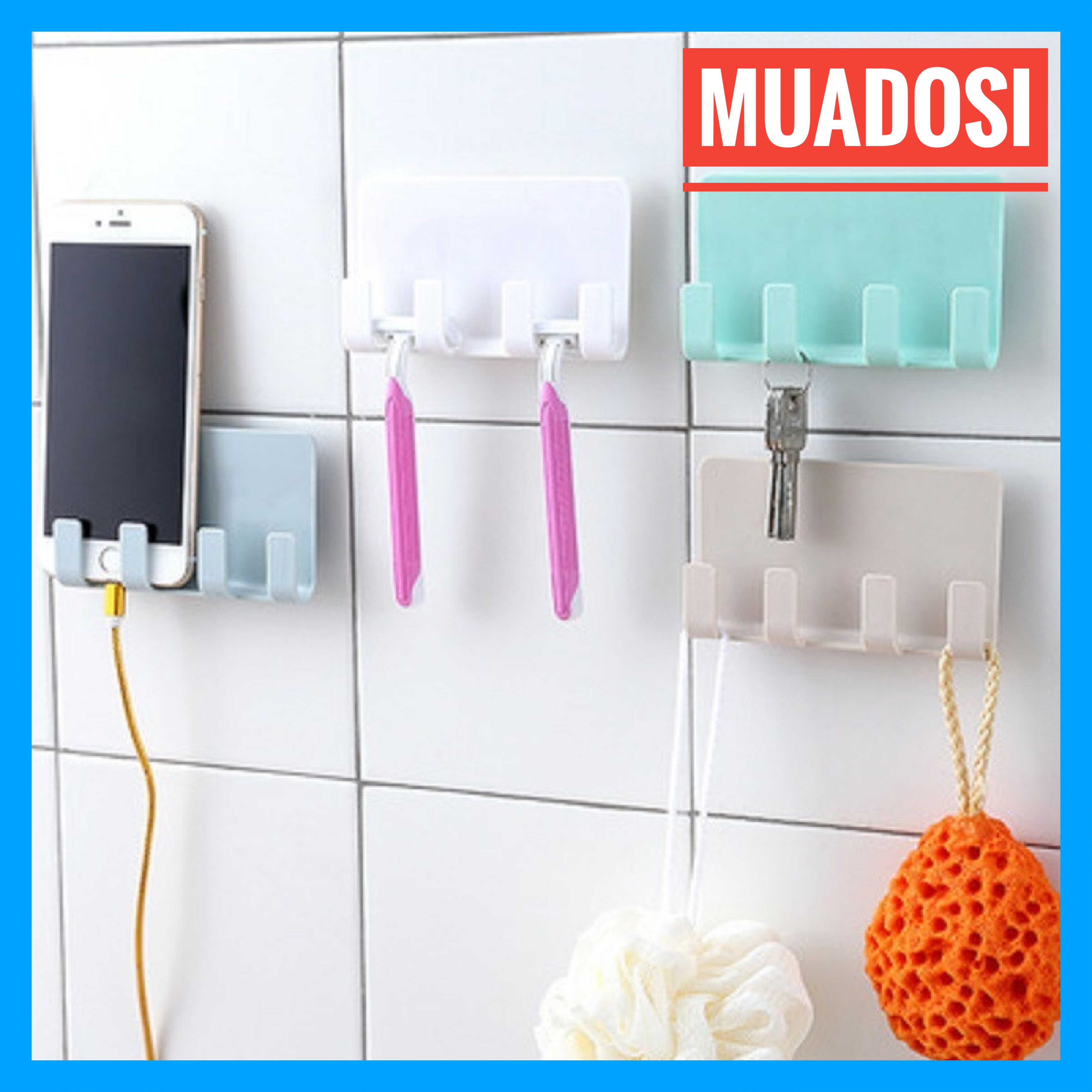 Móc treo đồ dán tường 4 móc kệ dán tường 4 móc đa năng