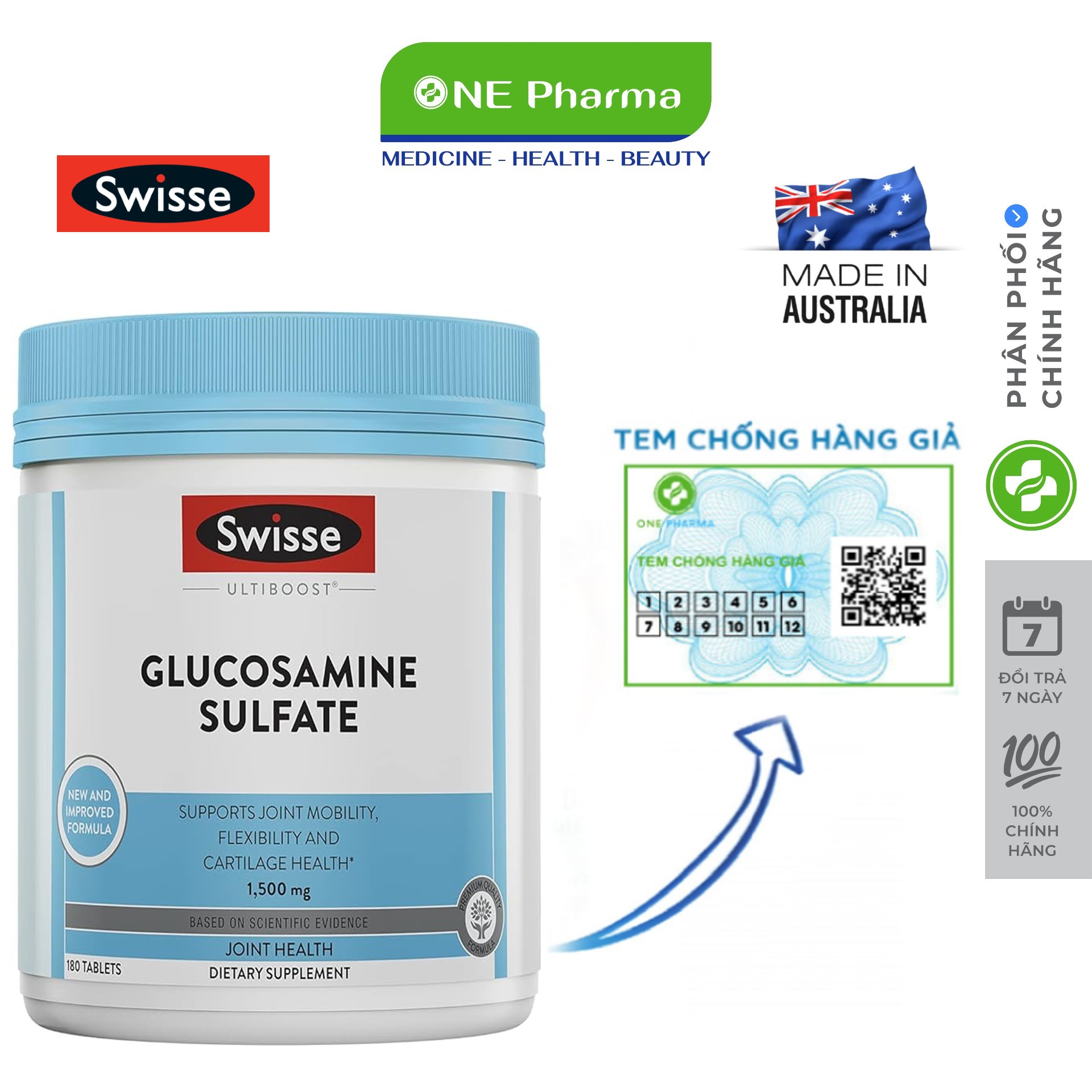  Viên Uống Hỗ Trợ Xương Khớp Sụn Khớp Swisse Glucosamine Sulfate 180 Viên 