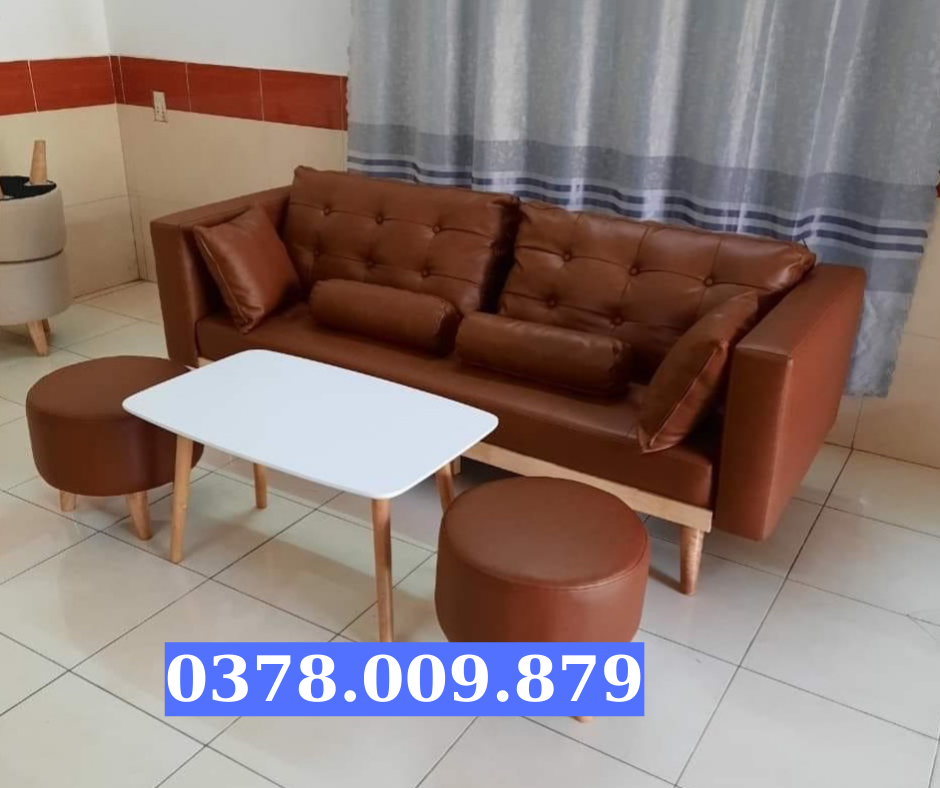 Sofa phòng khách, sofa băng dài vải bố màu kem siêu sang trọng - bảo hành 12 tháng