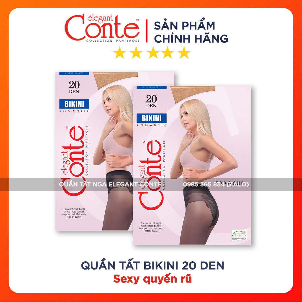 Quần tất Nga Conte Bikini 20d sexy quyến rũ, mỏng thật chân màu da, màu đen, siêu bền không tụt đũng