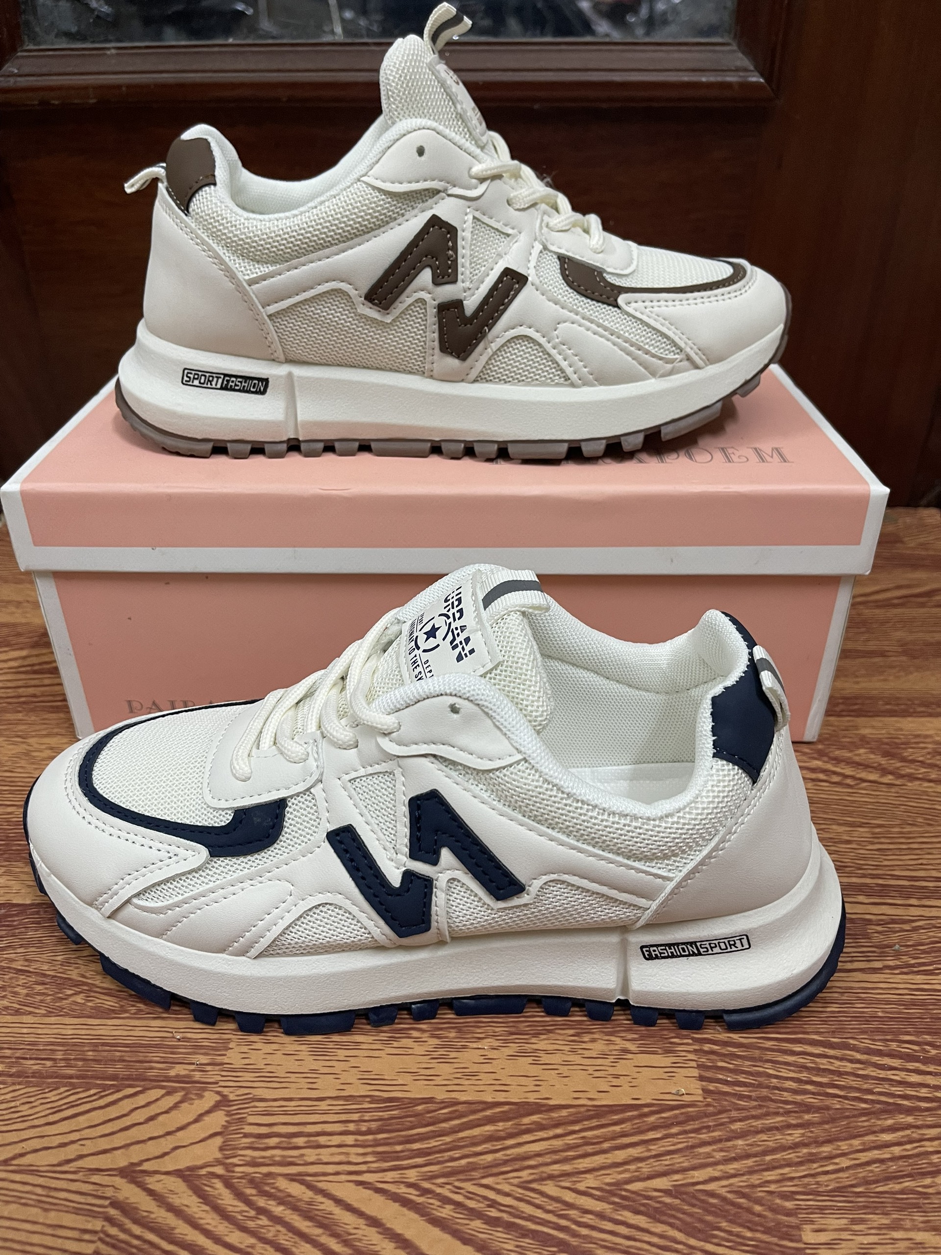 Giày thể thao nữ họa tiết chữ N, giày đi bộ tập gym Sneaker Đế Cao 4p