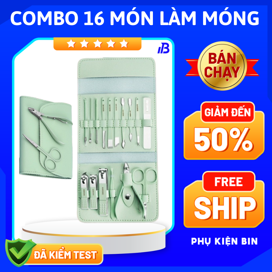 Bộ làm móng tay tại nhà đầy đủ 16 món thép không gỉ cao cấp, Bộ làm móng mini, Bộ làm móng chuyên nghiệp, Bộ làm móng 19 món