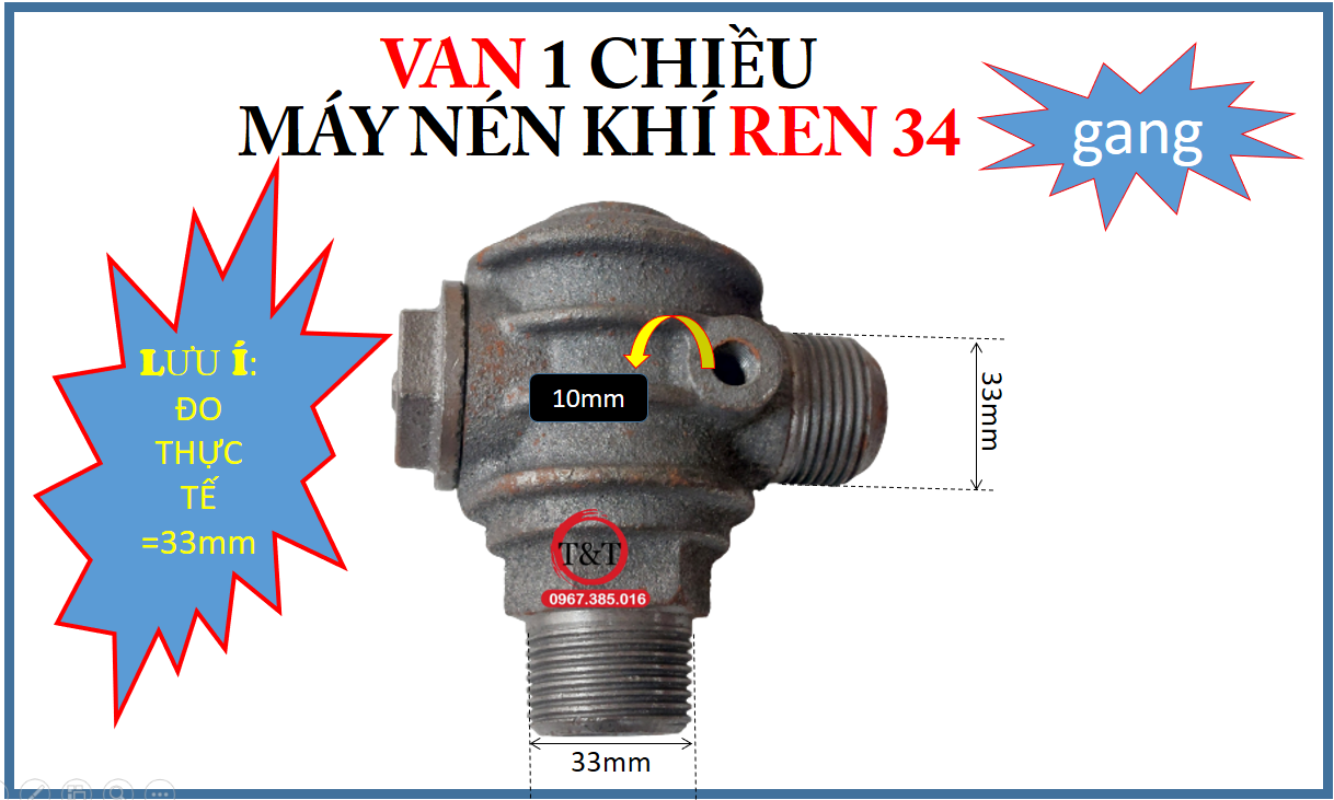 Van 1 chiều máy nén khí ren 34mm chất liệu gang hoặc đồng thau, van ren 34.
