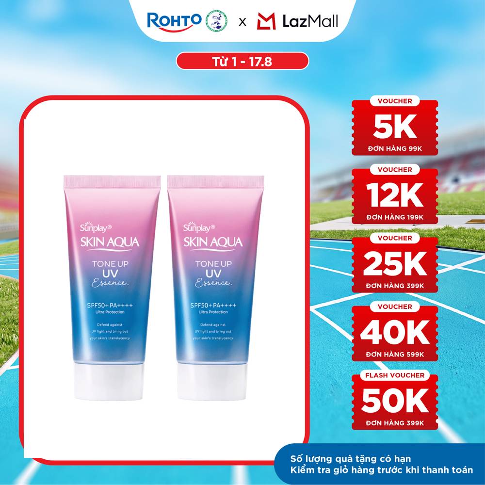 [VB] Bộ đôi kem chống nắng nâng tông Skin Aqua Tone up Lavender cho da tối màu  da vàng, dạng tinh chất Sunplay Skin Aqua Tone Up UV Essence Lavender SPF 50+ PA++++ 50g