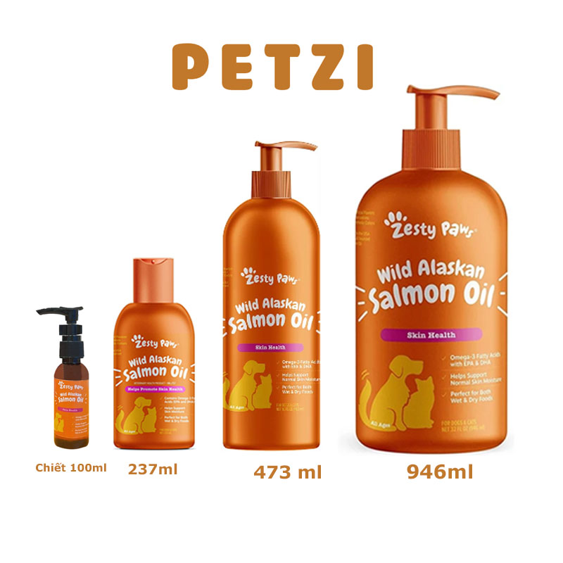 Dầu cá hồi chó mèo zesty paws alaskan salmon hỗ trợ dưỡng lông, đề kháng