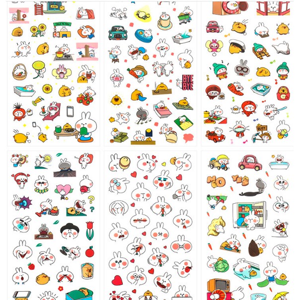 Sét 6 Tấm Sticker Dán Trang Trí Thỏ Bunny