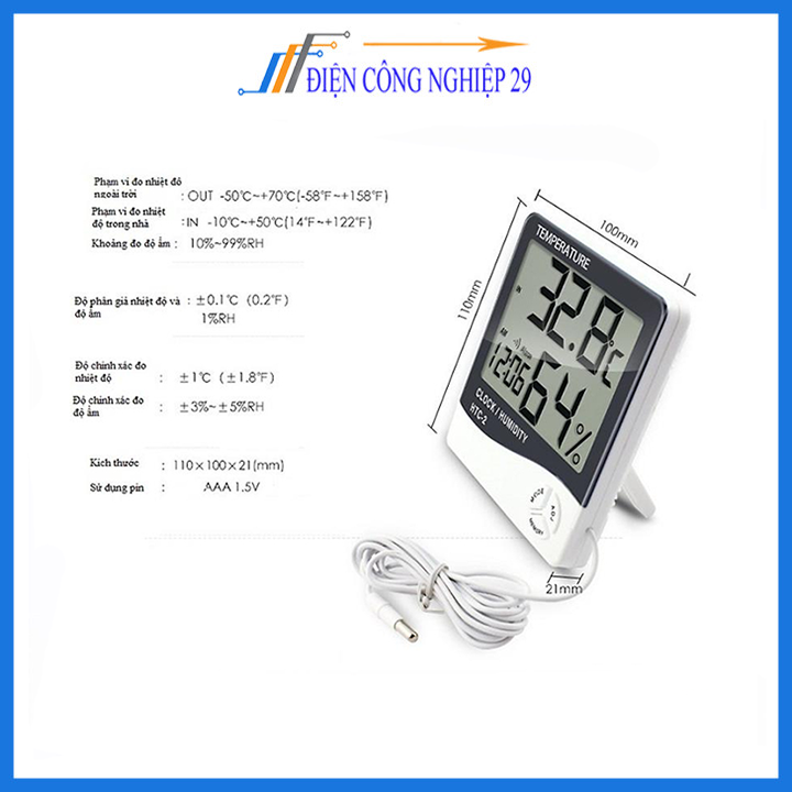 Đồng hồ đo nhiệt độ, đồng hồ đo độ ẩm HTC2 màn hình LCD