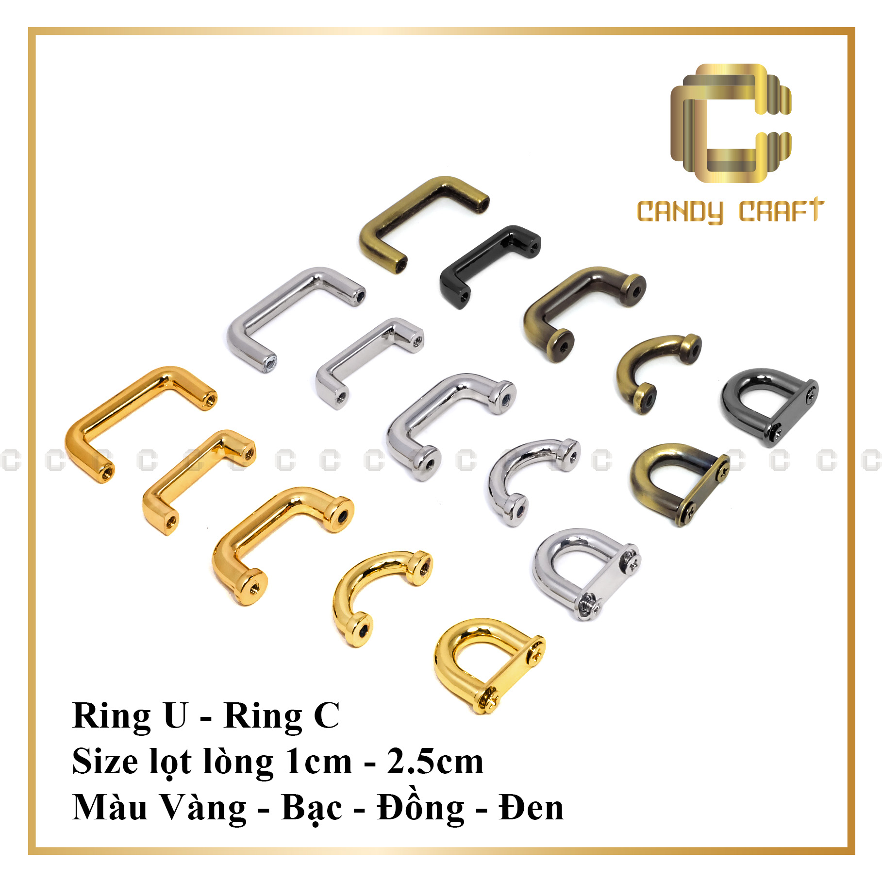 Khoen C - khoen U lọt lòng 1cm - 2cm - 2.5cm có ren vặn - phụ kiện làm túi xách