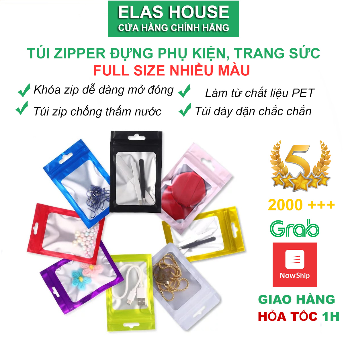 Túi Zip Hologram nhiều màu ,túi Zipper đẹp đựng Phụ Kiện Trang Sức ( bộ 100 túi )