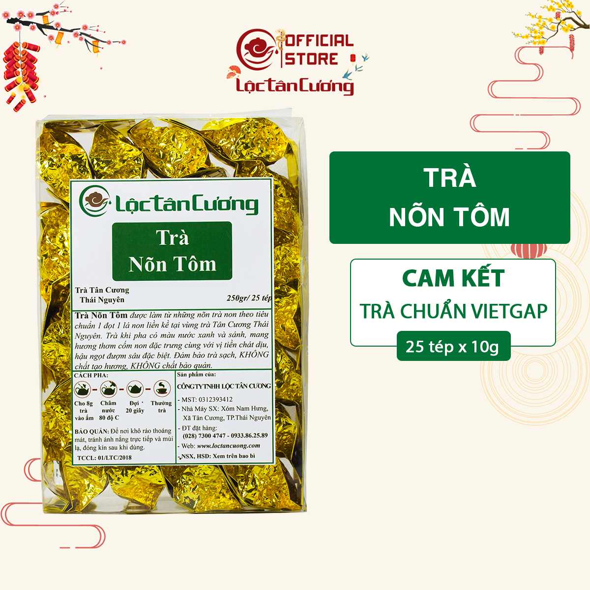Trà nõn tôm lộc tân cương hộp 25 tép 10g | trà tân cương thượng hạng