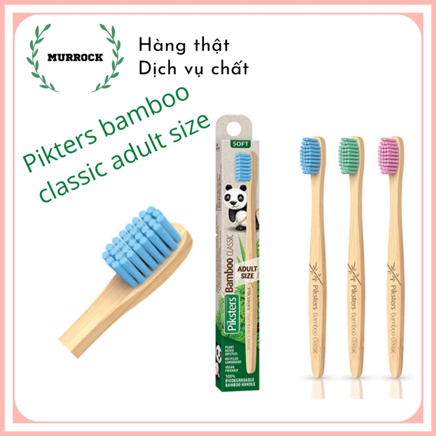 Bàn chải tre người lớn Piksters Bamboo Classic Adult size Toothbrush UK