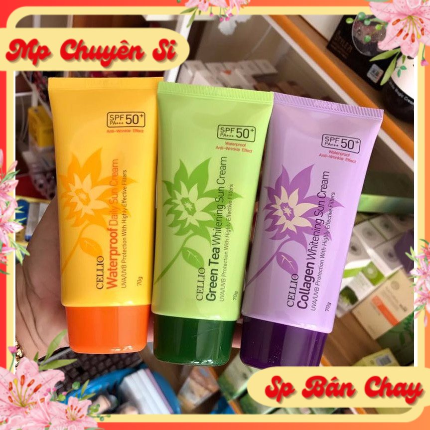 Kem chống nắng Cellio Hàn quốc 70g Chống Nắng Bảo vệ da Tia UV  Nâng Tone  Kiềm dầu (3 màu)