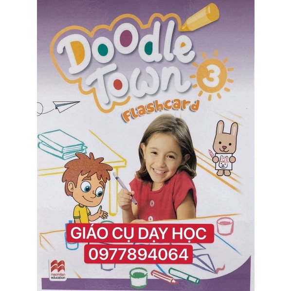 Flashcard doodle town level 3 -90 thẻ thiết kế hai mặt ép plastics -giaocudayhoc