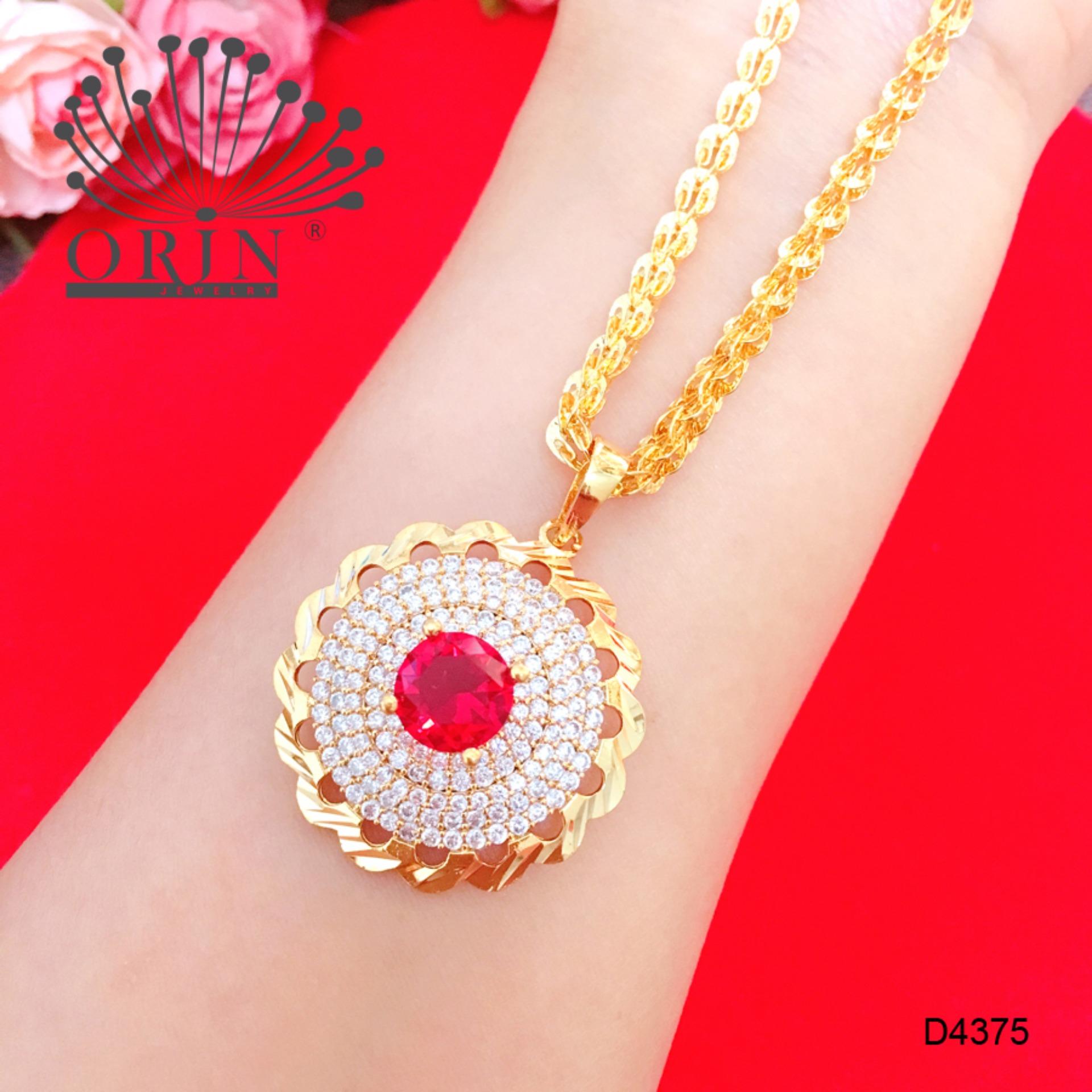 Dây chuyền nữ dây phụng mặt tròn đá đỏ đính đá thiết kế cao cấp Orin D4375 - Long Tien