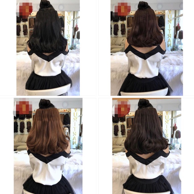 Tóc giả kẹp nửa đầu 😍FREESHIP💕 tóc giả kẹp xoăn ngắn bấm phồng chân tóc - mã m012