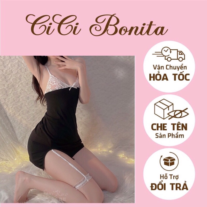 Đầm ngủ nữ/váy 2 dây thun lạnh ôm body kèm chocker đùi hàng cao cấp quảng châu cv56 cici bonita hcm