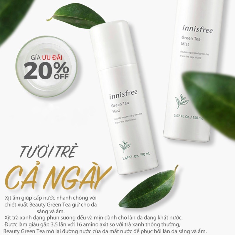 Chai Xịt Khoáng Phun Sương nội địa Hàn Innisfree Green Tea Mist Micro dưỡng ẩm