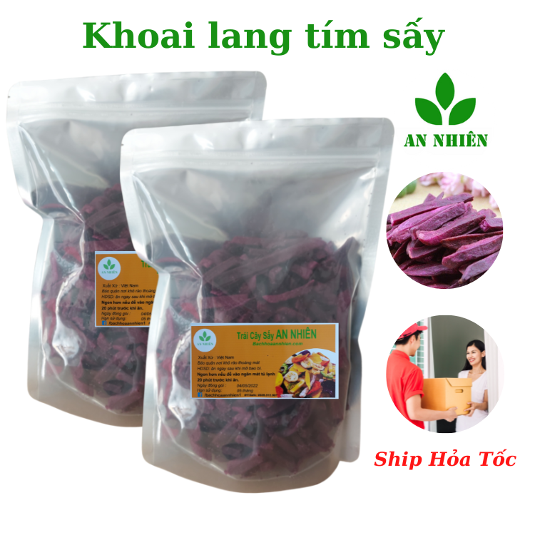 Khoai lang tím sấy giòn hàng nguyên An Nhiên 1kg, đồ ăn vặt từ củ quả sấy khô
