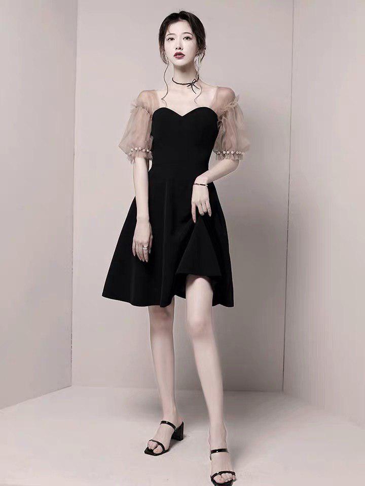 [HCM]Đầm Váy Nữ Dáng Xòe Dễ Thương Tay lưới Đính Cườm Váy Dự Tiệc Dạo Phố