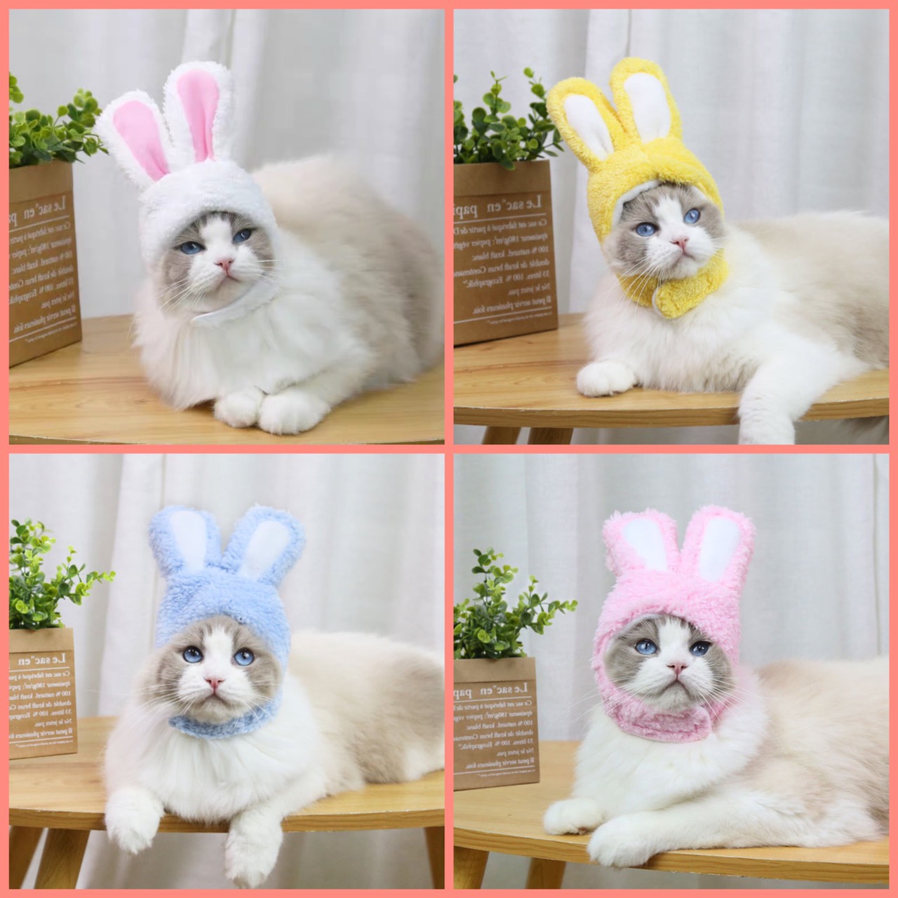 Mũ nón trùm đầu chó mèo - Mũ cosplay thú cưng hình thỏ nhiều màu cao cấp