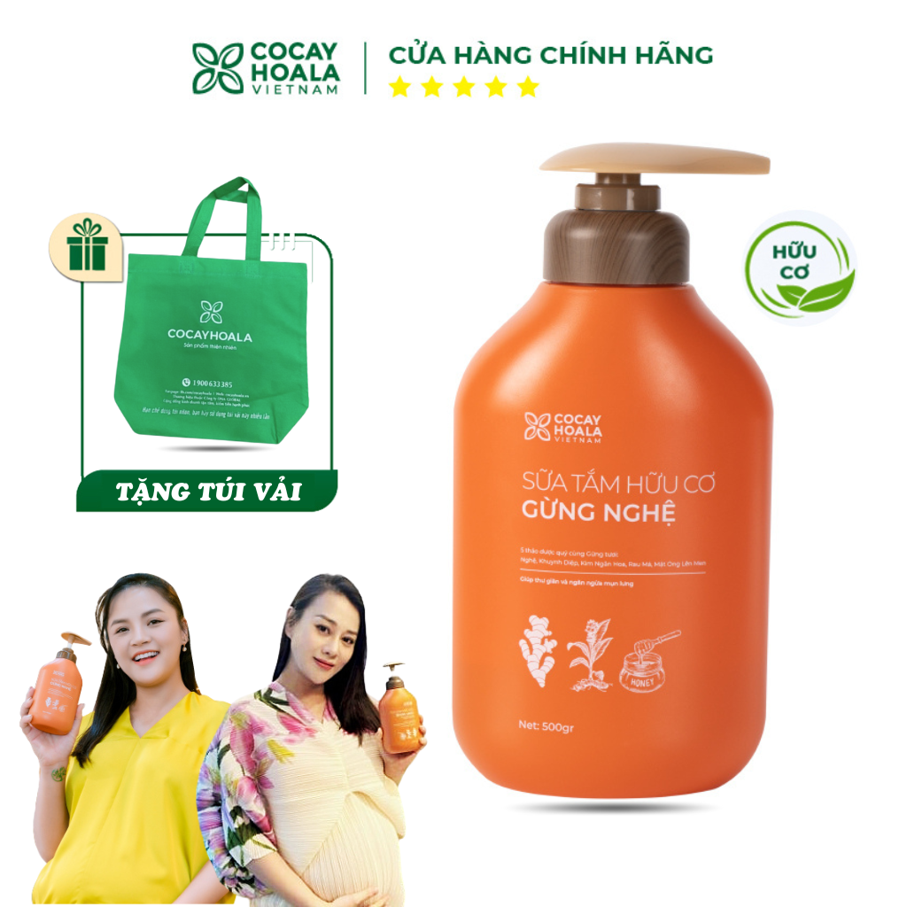 Sữa Tắm Thảo Dược Hữu Cơ Gừng Nghệ  An Toàn Cho Mẹ Bầu Mẹ Sau Sinh Cỏ Cây Hoa Lá Chai 500g-TẠM BIỆT MỤN LƯNG