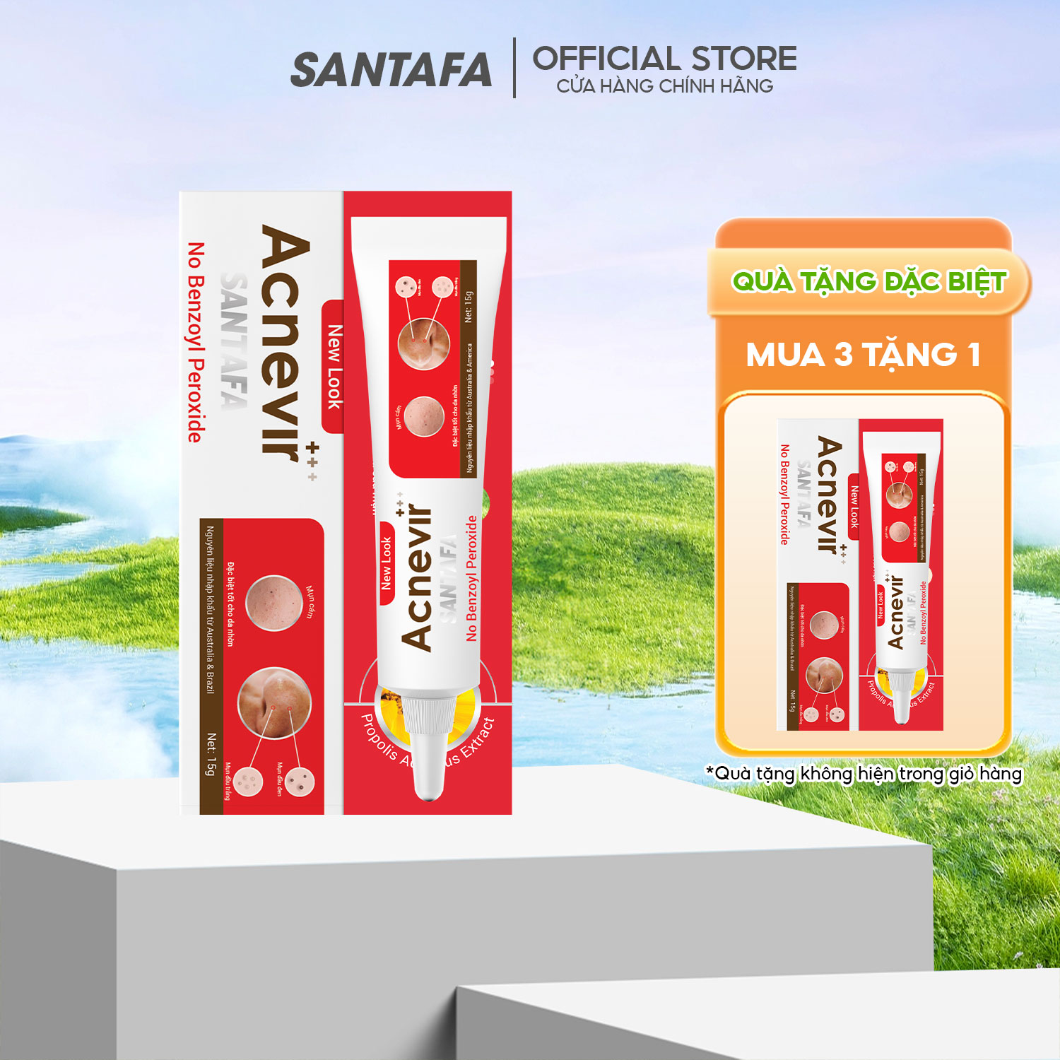 Kem giảm mụn đầu đen, mụn đầu trắng, mụn cám, mụn ẩn acnevir santafa - tuýp 15gr