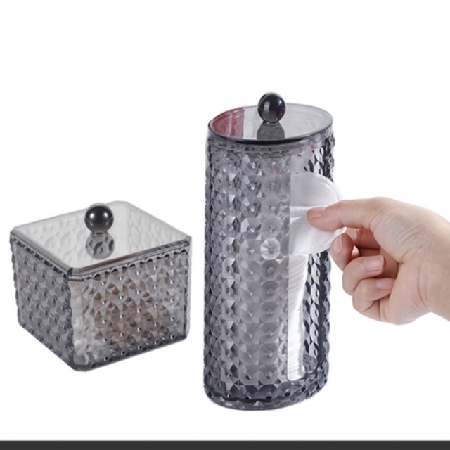 Hộp Đựng Bông Tẩy Trang Tăm Bông Có Nắp Vân Kim Cương