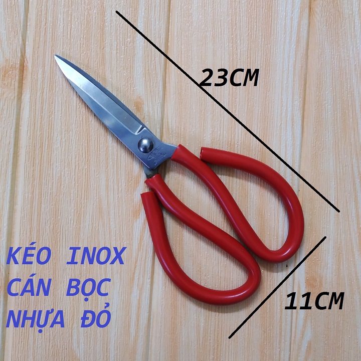 Kéo cắt gà inox cán bọc nhựa đỏ siêu sắc dài 23cm