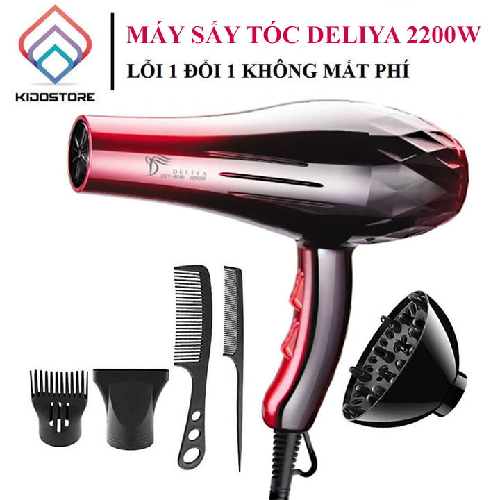 Máy sấy tóc, may say toc Deliya8080 công suất 2200W với 3 chế độ sấy tóc lựa chọn tùy thích không lo tóc hư tổn + Tặng kèm 5 phụ kiện tạo kiểu tóc, bảo hành 1 năm