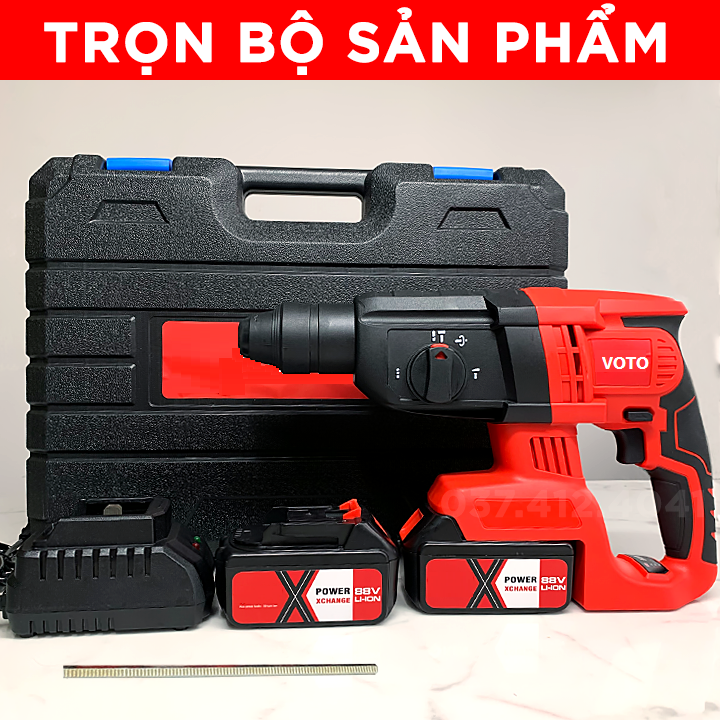Máy khoan bê tông dùng pin 3 chức năng 88V VOTO- MÁY KHOAN BÊ TÔNG BẢO HÀNH 1 NĂM