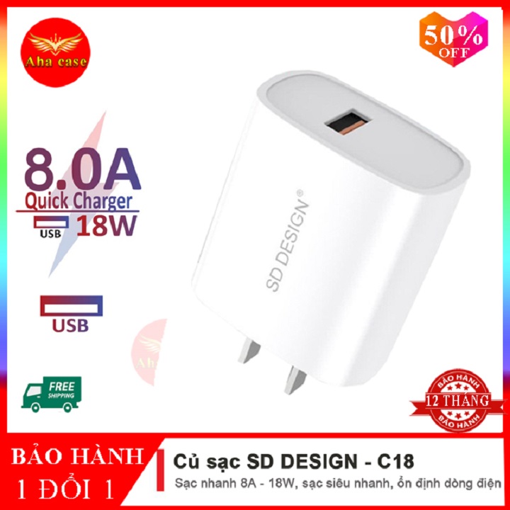 Củ sạc nhanh chính hãng SD DESIGN C18 Cổng PD sạc siêu nhanh tương thích điện thoại Bảo hành 1 đổi 1 12 tháng
