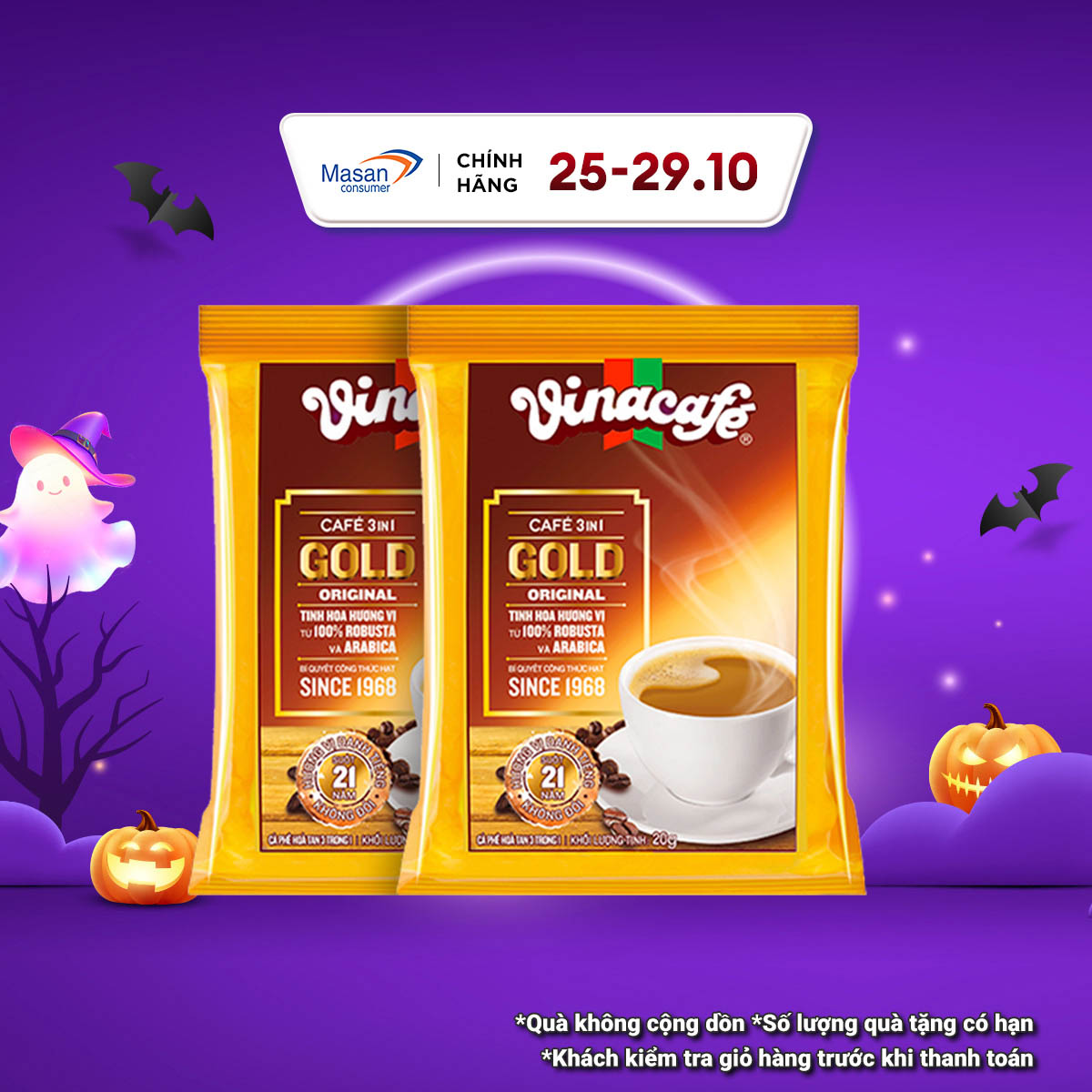 Combo 2 Cà Phê Vinacafé 3In1 Gold Original - Túi 24 Gói x 20g