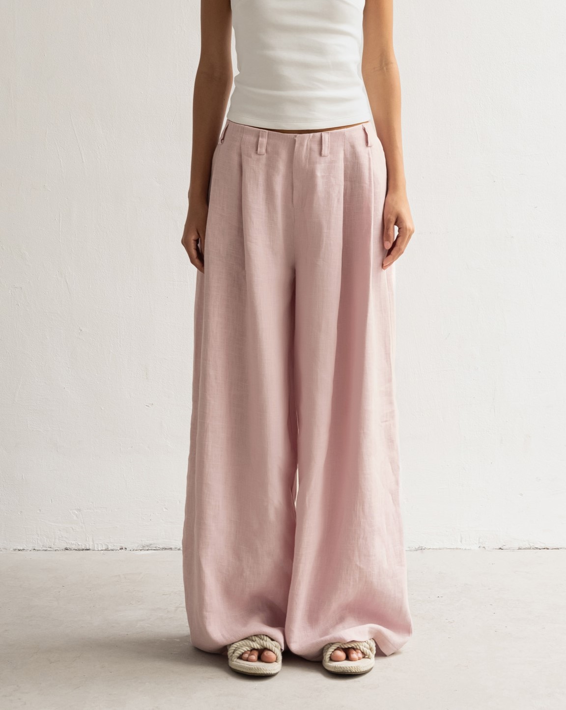 Quần dài ống rộng cạp cao nữ Linen Trousers chất liệu vải linen màu Hồng- oula studios